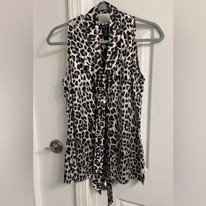 Sleeveless Leopard Print V-Neck Top - Neutral Brown/Black